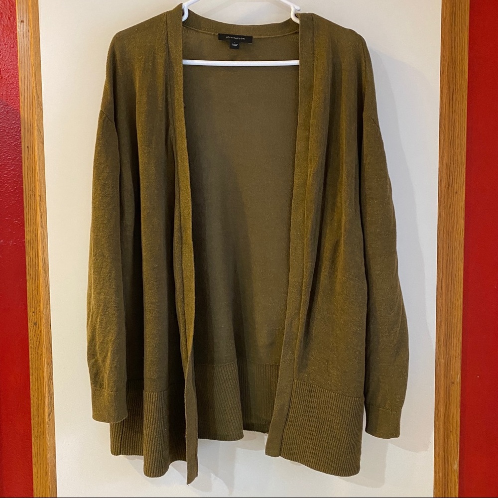 Ann Taylor Olive Green Long Cardigan Large